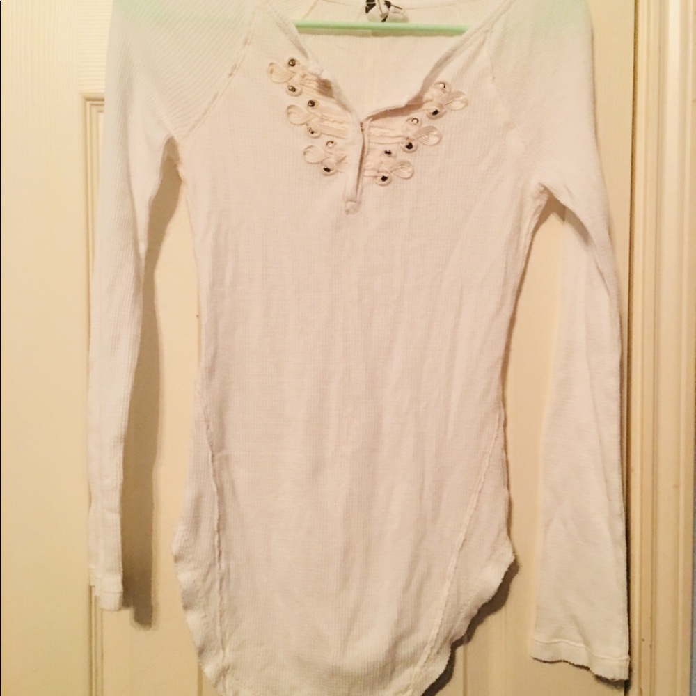 Free people embroidered white waffle shirt